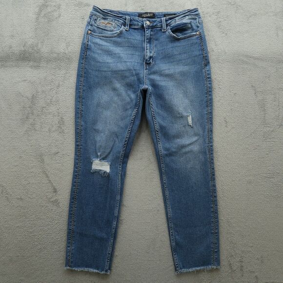 Judy Blue Jeans Juniors 15 Blue High-Rise Boyfriend Fit 27" Inseam Distressed - Picture 1 of 14